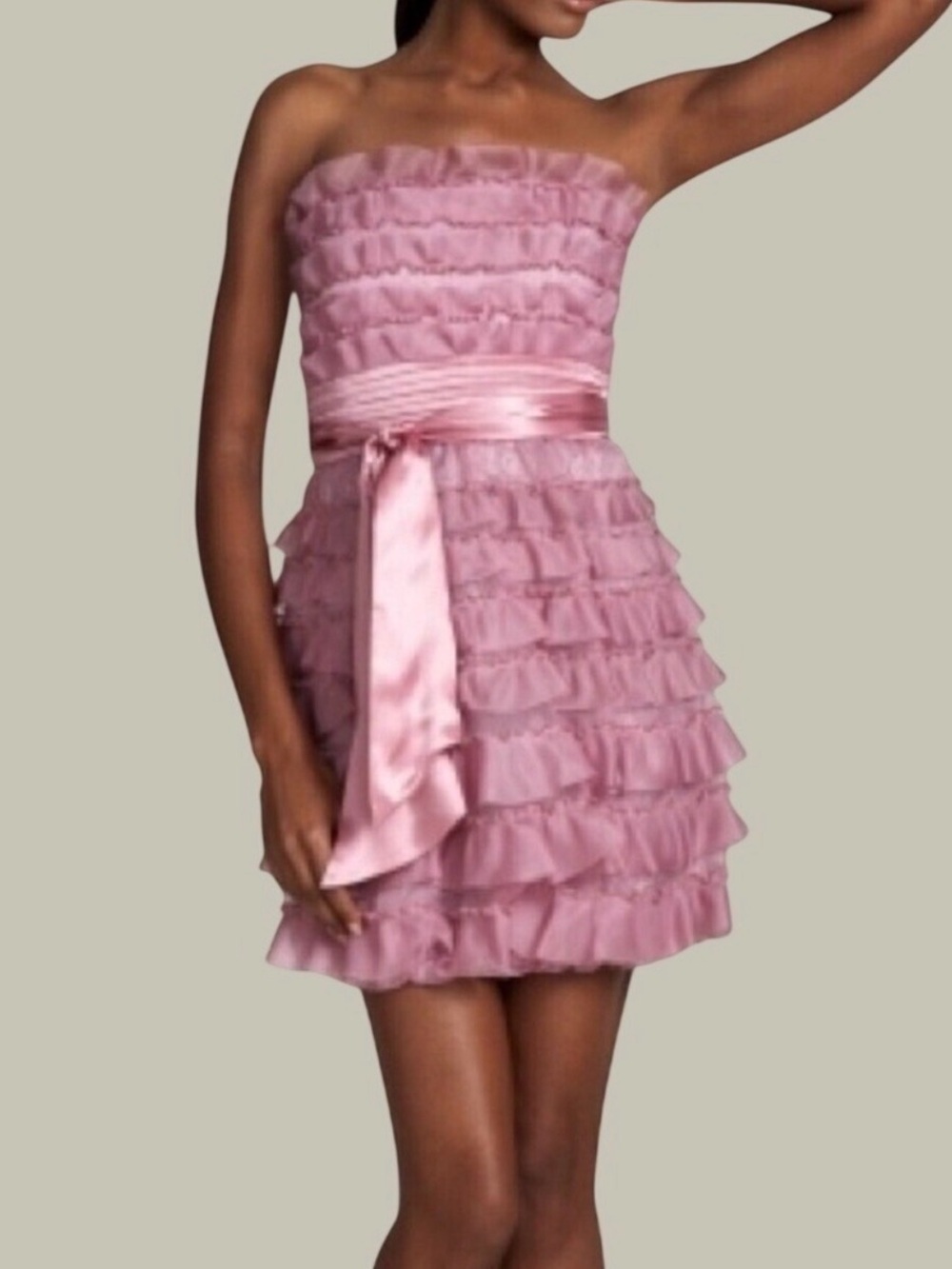 BCBGMAXAZRIA Light Plum Silk Ruffle Strapless Mini Dress SAN6L864 Size 8